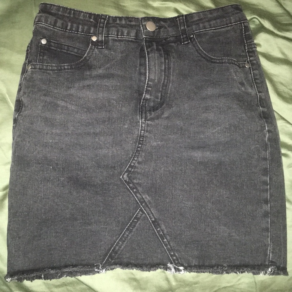 High waisted black denim skirt